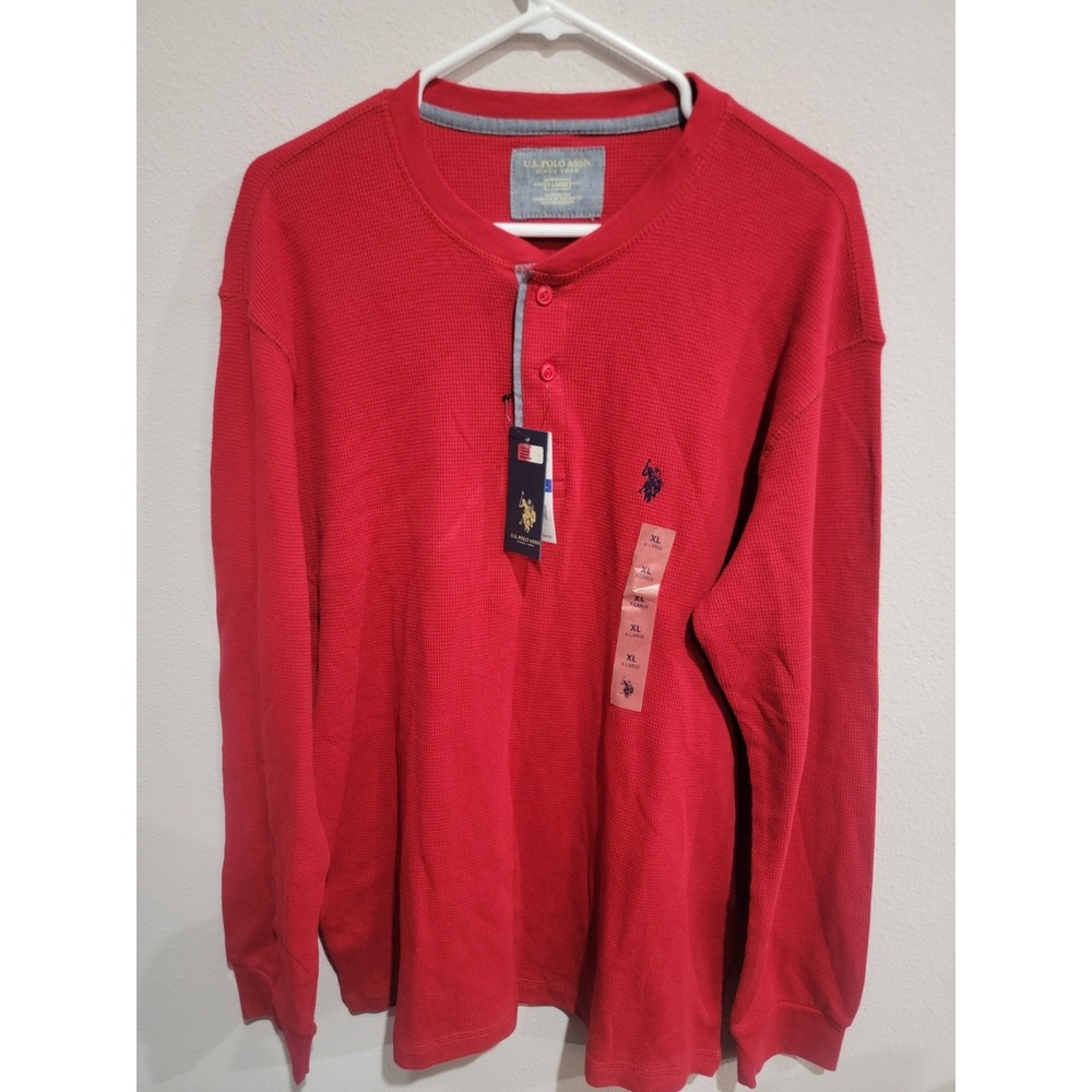 U.S. Polo Assn. Men's Henley Waffle Thermal Long Sleeve Shirt Red 2XL New NWT